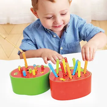  Дървени играчки за 3d бебета, пъзел игра за малки деца, образователни играчки, червей такъв, цветни информационни игра, ягода, ябълка