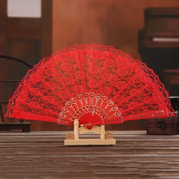  Реколта Сгъваеми Дантелени Фен Китайски Орнаменти Ръчни Фен Пай, Pai Сватбени Танци, Занаяти Подпори За Домашно Представяне